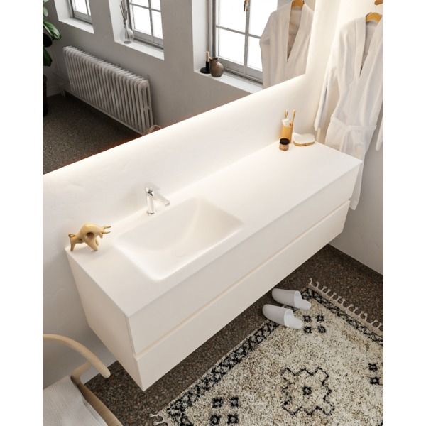 Mondiaz VICA 150cm badmeubel linen 2 lades wastafel cloud links NV76341567
