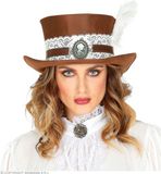 Widmann Steampunk Kostuum Hoge Hoed Met Veer En Kant Bruin
