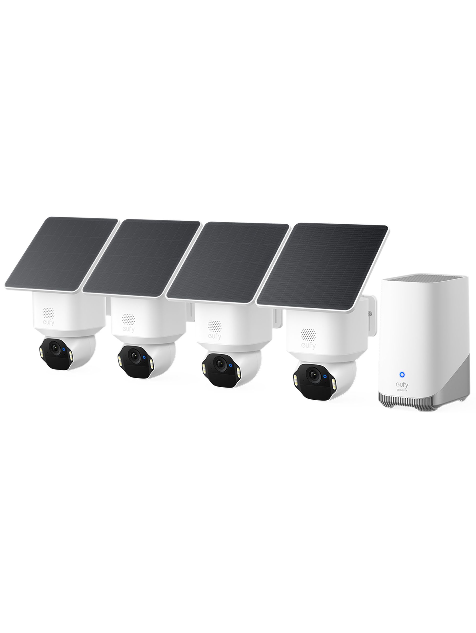 Eufy SoloCam E42 4-Cam Kit (HomeBase S380) - 4K Beveiligingscamera, Draadloos, Voor Buitengebruik, Zonne-energie, AI-Bewegingsdetectie, Stroboscooplamp, Pan- en Tiltfunctie, Gezichtsherkenning, Lokale Opslag tot 16 TB