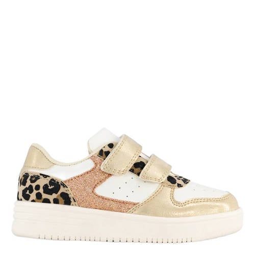Graceland leren sneakers beige/panter/roze glitter