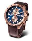 Vostok Europe Almaz Space Station 320B660-L heren chronograaf lederen band, Roze/Blauw, Riem