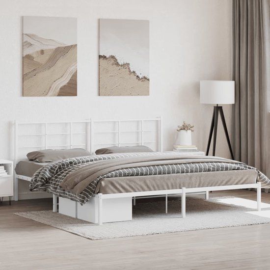 vidaXL Bedframe Metaal met Hoofdbord Wit 193x203 cm