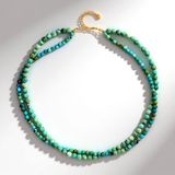 Cavill - 925 Sterling Zilver Verguld Ketting - Elegante Ronde Peruaanse & Amerikaanse Turkoois Kralen - Verstelbaar Sieraad
