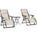 Set 2 chaises longues zéro gravité pliantes avec dossier réglable et table d'appoint, beige