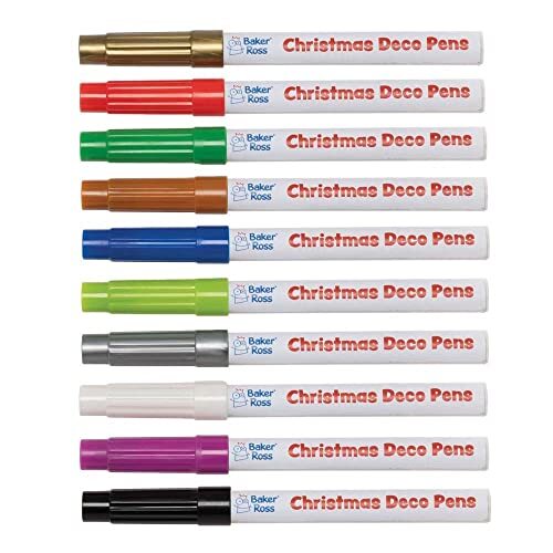 Baker Ross FE832 Kerstmis multifunctionele Deco Paint Pennen - Pak van 10, brede punt, ideaal voor schilder activiteiten op hout, porselein, glas, plastic en metaal