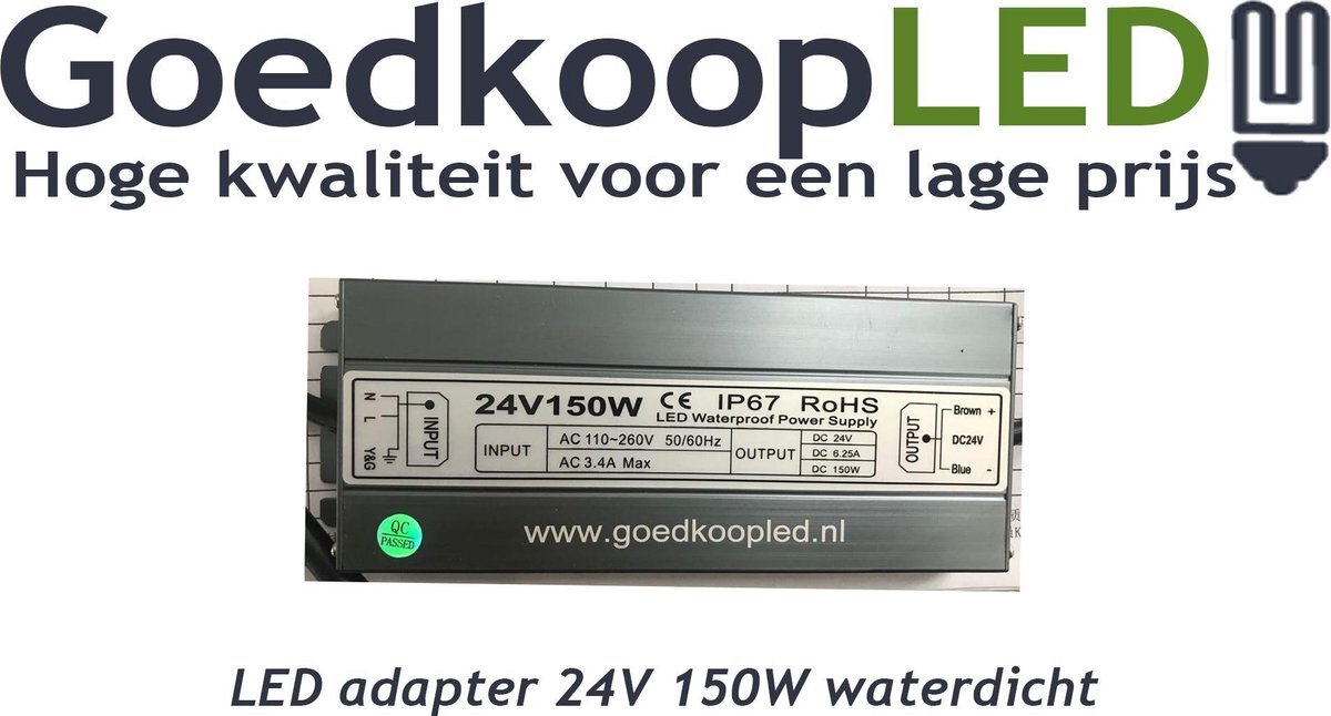 GoedkoopLED LED adapter 24V 150W waterdicht