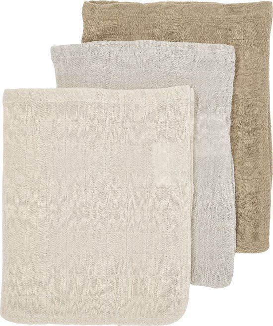 Meyco Baby Uni Hydrofiele Washandjes - 3 Stuks - Soft sand/Greige/Taupe
