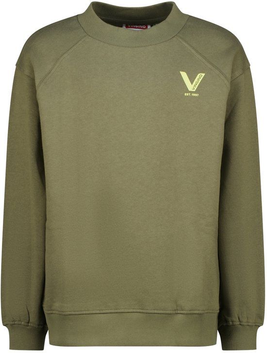 Vingino Jongens Trui Navido Regular Fit Katoen Ronde Hals Lange Mouw Dark Army Green Maat 164