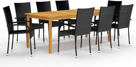 The Living Store Tuinset Acaciahout - 200 x 90 x 74 cm - Zwart