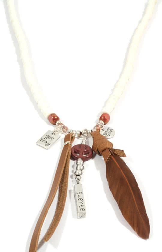 Heaven Eleven dames ketting fimo wit veer peace 100cm