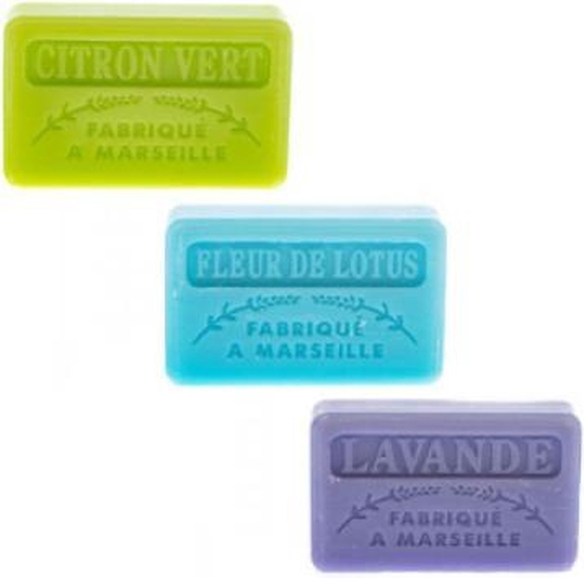 la savonnette marseillaise Soap bar set - zeep savon de marseille Limoen, Fleur de lotus, Lavendel 3x60 gr