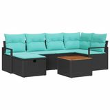 vidaXL Tuinbankenset 7-delig Zwart Polyrattan