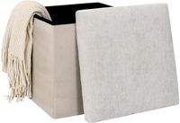 HOME DECO FACTORY Poef/hocker Emilia - beige - opvouwbaar - 38 x 38 cm - polyester/mdf - opbergbox