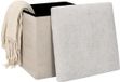 HOME DECO FACTORY Poef/hocker Emilia - beige - opvouwbaar - 38 x 38 cm - polyester/mdf - opbergbox
