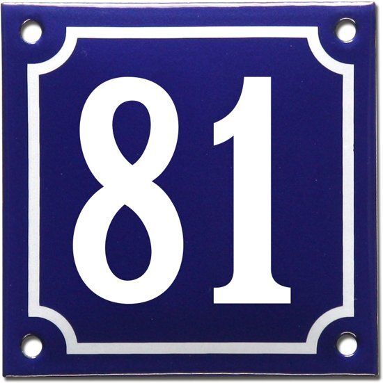 EmailleDesignÂ® Emaille huisnummer blauw/wit nr. 81