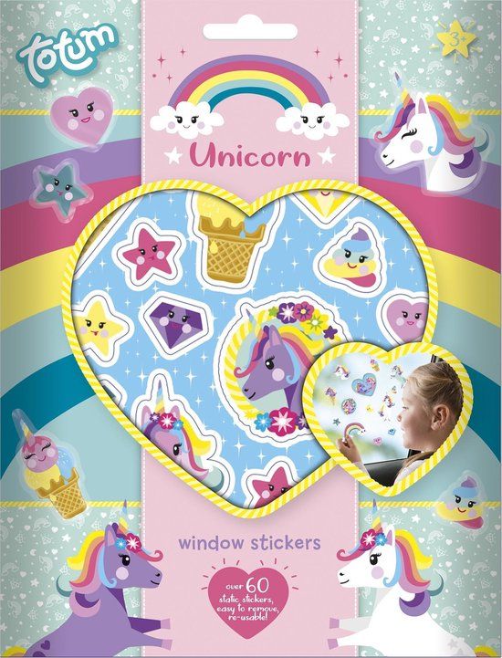 Totum Unicorn Window Stickers - 60 Piece Set - Non-Permanent for Home and Travel