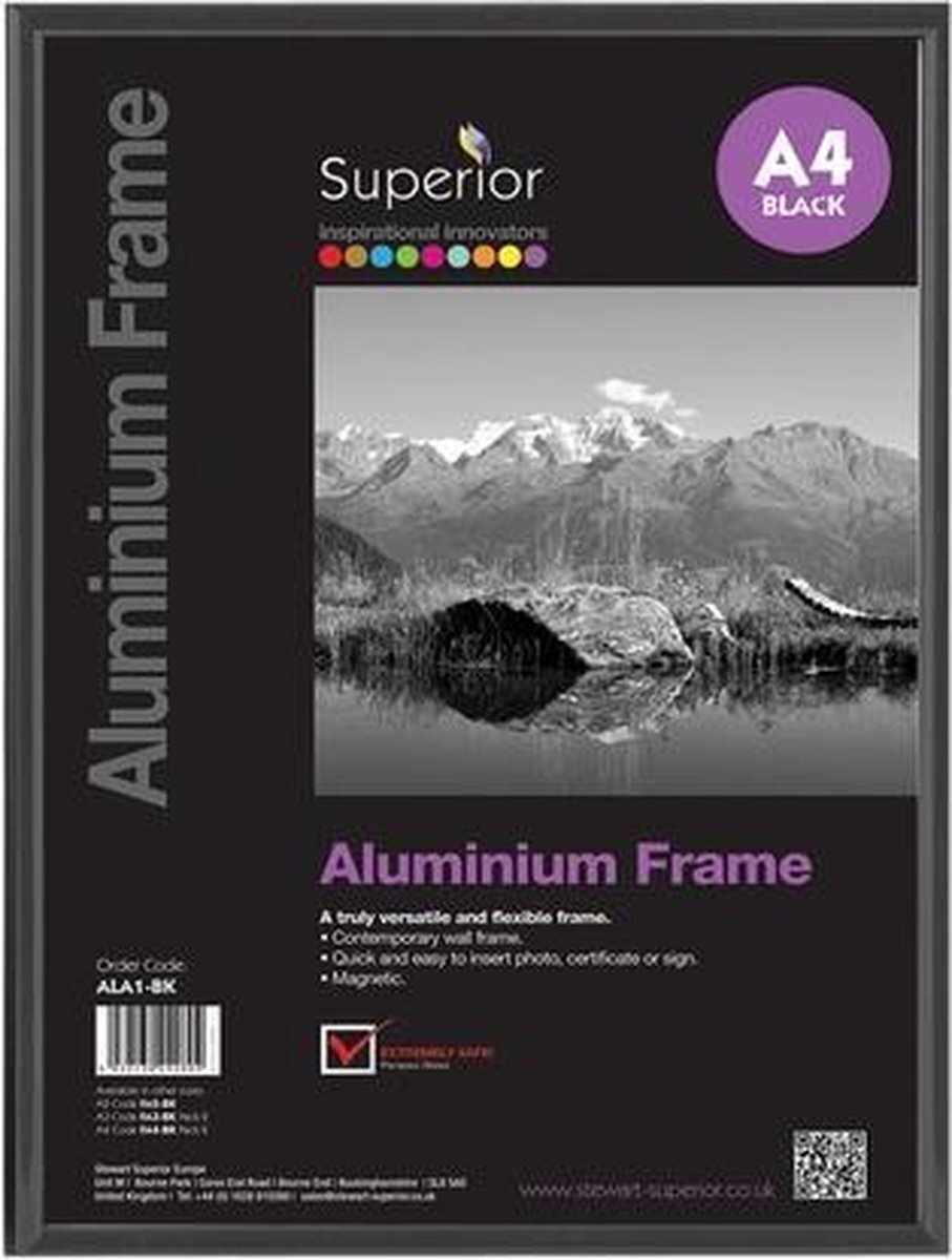Seco Fotolijst A4 zwartkleur - geborsteld aluminium 11 mm