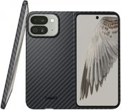 NEKIT Fiber Hoesje Geschikt voor Google Pixel 9 Pro Fold - Compatibel met MagSafe - High-tech Kevlar Aramidevezels 1500D - Back Cover Ultra Dun - Grijs/Zwart