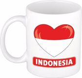 Bellatio Decorations Hartjes vlag Indonesie koffiemok - drink beker - white - 300 ml