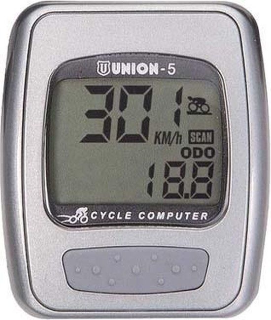 Union Fietscomputer - Bedraad - 5 Functies - Grijs