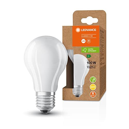 Ledvance Spaarlamp, matte lamp, E27, warm wit (3000K), 7,2 watt, vervangt 100W gloeilamp, zeer efficiënt en energiebesparend, pak van 6