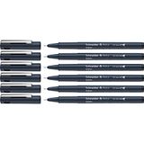 Schneider Pictus Fineliner (lijndikte 0,3 mm, onuitwisbare pigmentliner, metalen punt, behuizing van 85% gerecycled kunststof) verpakking van 6 stuks, zwart