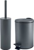 Spirella Badkamer/toilet accessoires set - WC-borstel en pedaalemmer 5L - metaal - donkergrijs