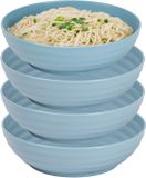 Plasticforte Rond bord/camping - 4x - diep bord/breed schaaltje - D19 x H5.5 cm - blauw - kunststof - soepborden - onbreekbaar servies