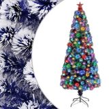 vidaXL Kunstkerstboom met verlichting 180 cm glasvezel wit en blauw
