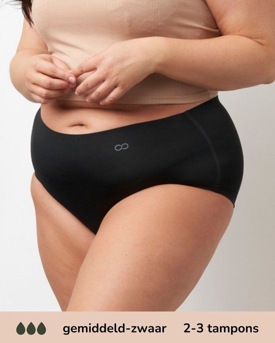 Moodies Undies Moodies menstruatie ondergoed - Seamless High Waist Hiphugger - gemiddeld/zwaar kruisje - maat XXL - zwart