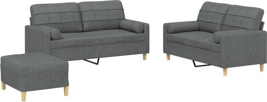 vidaXL 3-delige Loungeset met kussens stof donkergrijs