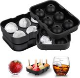 LessMo Giant Ice Cube Tray Round, 2 Packs Siliconen XXL ijsblokjes met deksel en trechter, BPA vrij & FDA goedgekeurd, zwart, voor whisky, cocktails en babyvoeding