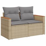 vidaXL 3-delige loungeset met kussens, polyrattan, gemengd beige