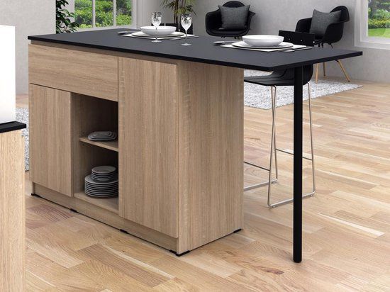 Keukeneiland TUNORI - Houtlook en zwart - 169.8 x 70 x 90.5 cm