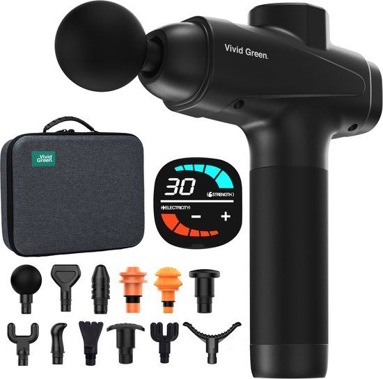 Vivid Green Pro Massage Gun - 12 Accessoires - Black
