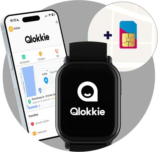 Qlokkie Kiddo Mini - GPS Horloge Kind - Smartwatch Kinderen - Zwart