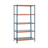 Simon Rack Metalen stelling 2000x1100x300 mm - Simonclick | 5 niveaus, Metalen legbord, 200 kg buigbelasting, Corrosiewerende coating, Blauw/Oranje/Gegalvaniseerd