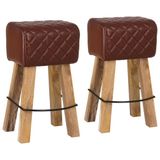 vidaXL Tabouret de bar 2 pièces diamant brun 44 x 33 x 74 cm cuir véritable