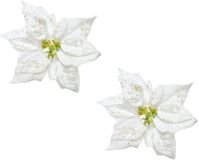 Merkloos Kerstversiering bloem - 2x stuks - wit glitter - op clip - 20 cm