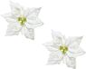 Merkloos Kerstversiering bloem - 2x stuks - wit glitter - op clip - 20 cm
