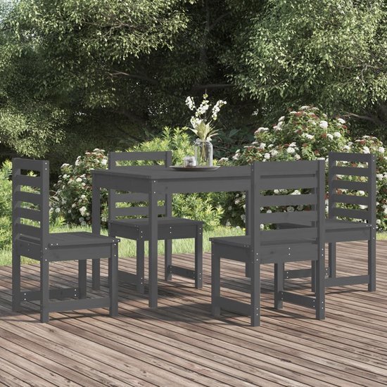 The Living Store Houten Tuinset - Eettafel en 4 Tuinstoelen - Grijs - Massief Grenenhout - 121 x 82.5 x 76 cm - Comfortabele zitervaring