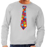 Bellatio Decorations Shoppartners Bv Foute kersttrui / sweater stropdas met kerstballen print grijs voor heren L