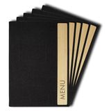 SIGEL Menubescherming 24 x 34 cm, 5 stuks | SM220, bamboe, 2 hoezen voor 8 vellen, elastische binding, donkergrijs/beige