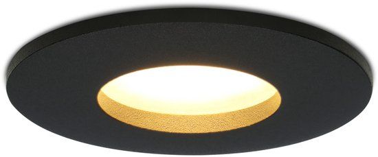 HOFTRONIC Porto - Badkamer inbouwspot LED - IP44 Waterdicht - Verwisselbare GU10 - Dimbaar - 5 Watt 450 Lumen - 2700K Warm wit - Aluminium mat zwart - Ronde plafondspot Ø 73 mm
