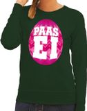 Bellatio Decorations Shoppartners Bv Groene Paas sweater met roze paasei - Pasen trui voor dames - Pasen kleding M