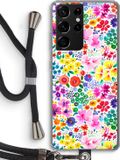 Case Company® - Samsung Galaxy S21 Ultra Case with Cord - Little Flowers - Black Cord - Back Cover