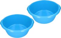 Merkloos 2x stuks grote afwasteil / afwasbak rond blauw 25 liter - camping / handwas afwasteilen