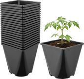 Garronda Set de 20 pots de culture carrés arrondis en plastique avec trous de drainage pour jardin (Noir, 14 x 14 x 14 cm (2L)) GD-KW-SR