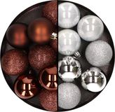 Billiet - Vanlaere 24x stuks boules de Noël en plastique mélange de brun foncé et d'argent 6 cm
