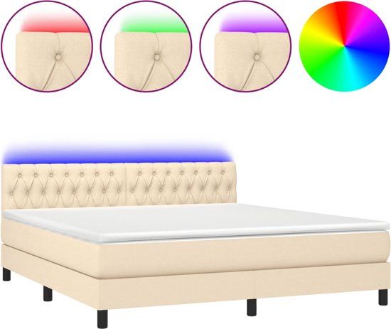 vidaXL Boxspring met matras en LED stof crèmekleurig 160x200 cm
